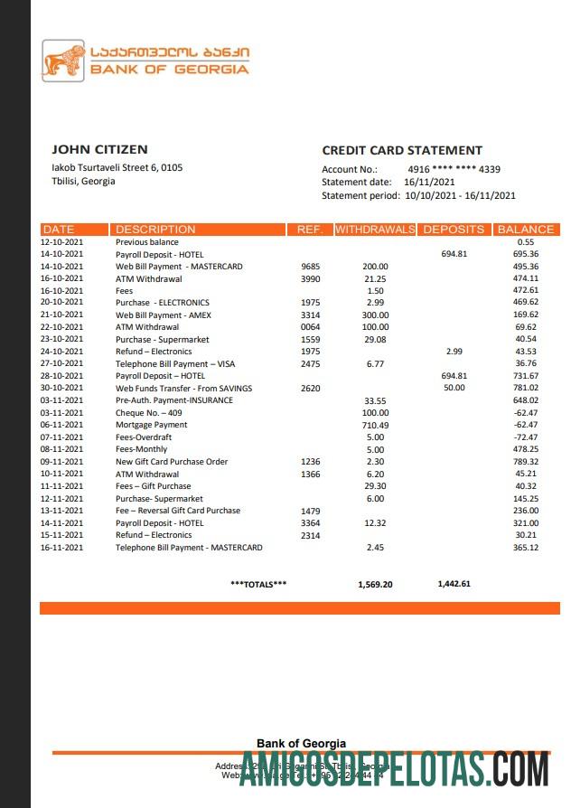 Georgia Bank Of Georgia Statement amostra